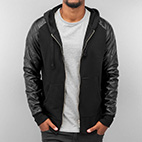 Zip Hoodie PU Sleeves in schwarz